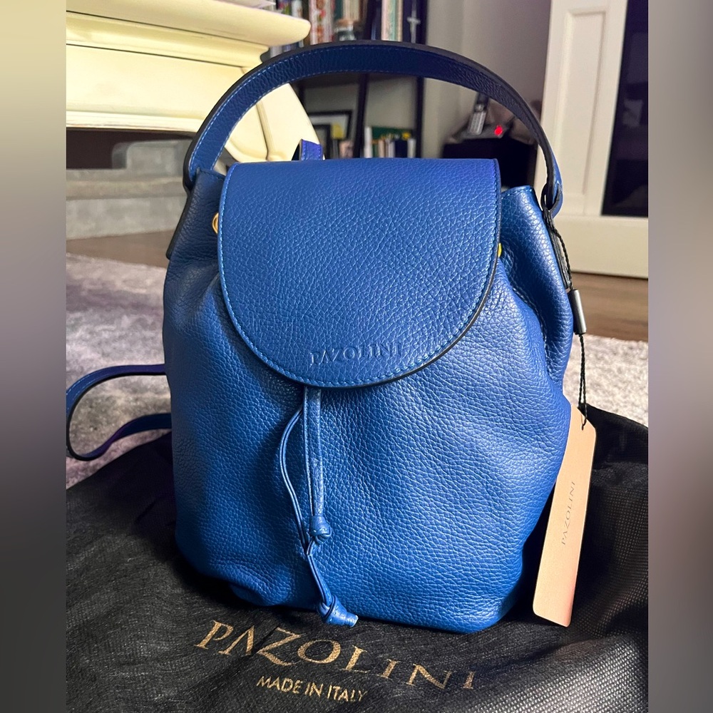 Blue Italian Made in Italy Leather Backpack Handbag